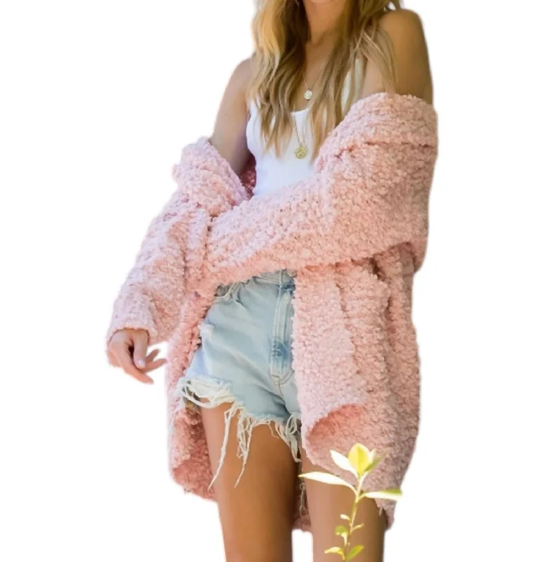 Fluffy Boucle Cardigan In Blush