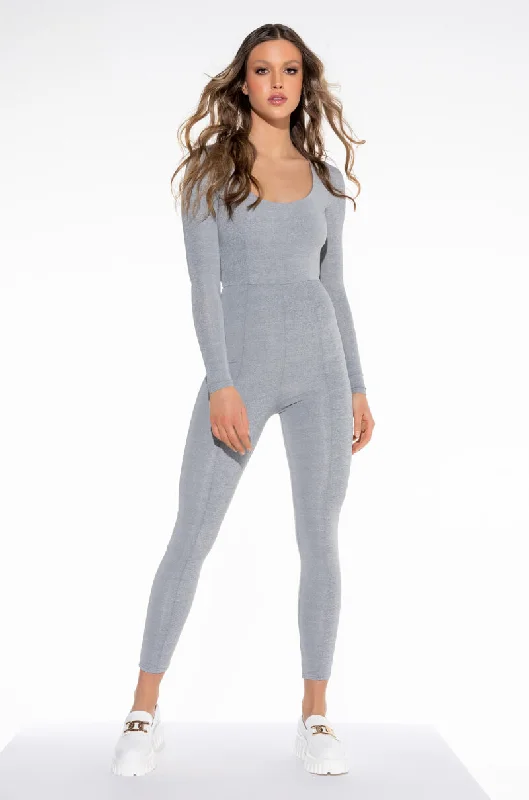 LEGENDARY LONG SLEEVE SCOOP NECK JUMPSUIT HEATHER GREY