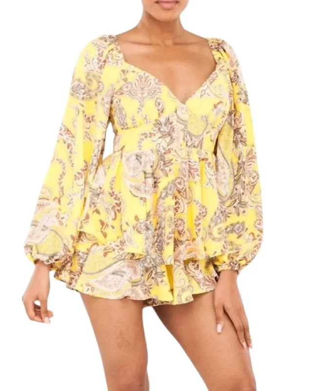 Long Sleeve Romper In Yellow Multi