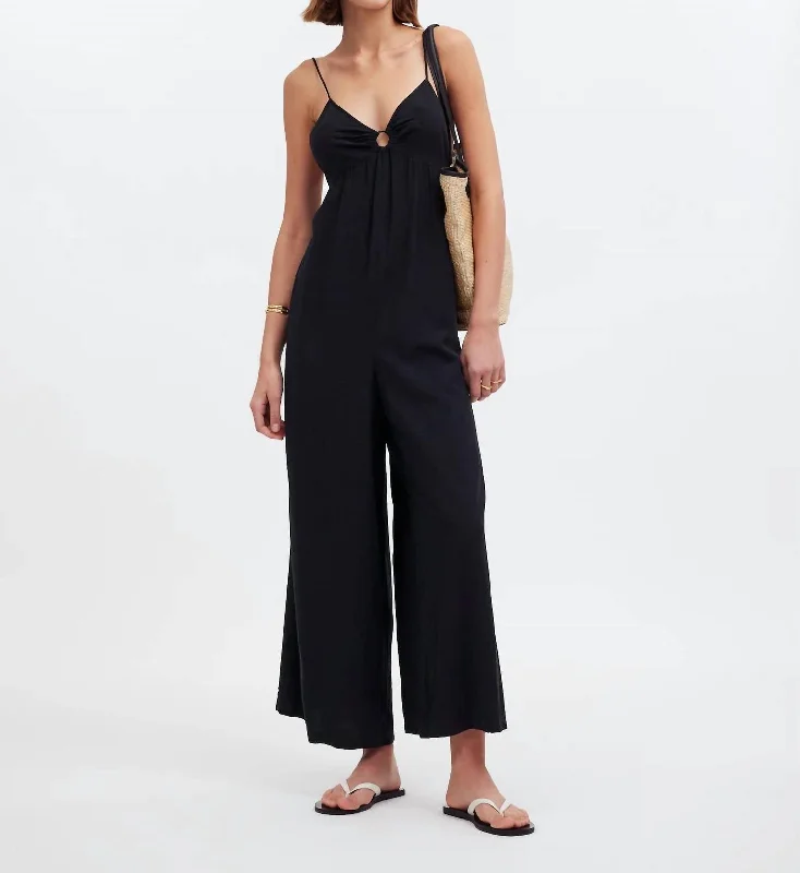 O-Ring Wide-Leg Cover-Up Jumpsuit In Black