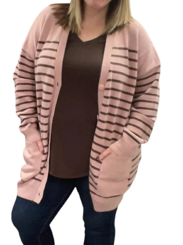 Oversized Pocket Cardigan In Dusty Pink