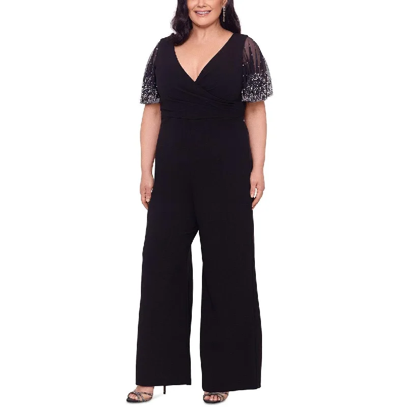 Plus Womens Crepe Embellished Jumpsuit