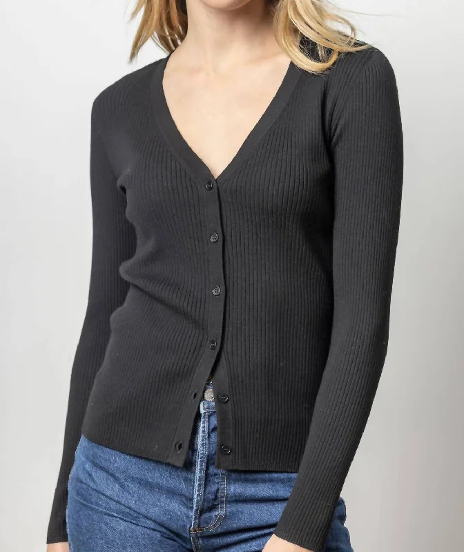 Ribbed Cardigan In Black