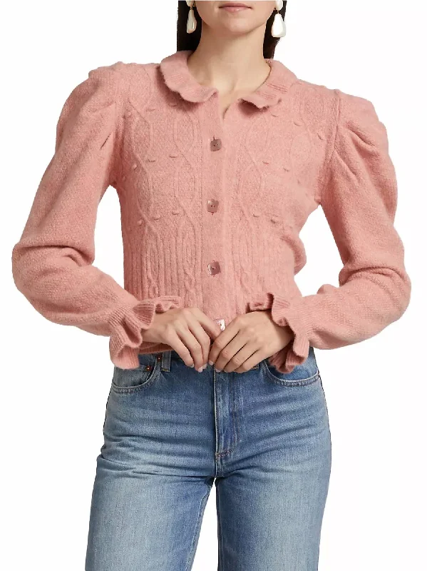 Ruffled Knit Cardigan In Light Pink