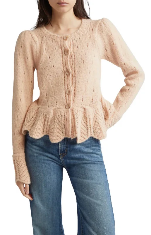 Ruffled Knit Cardigan In Sand