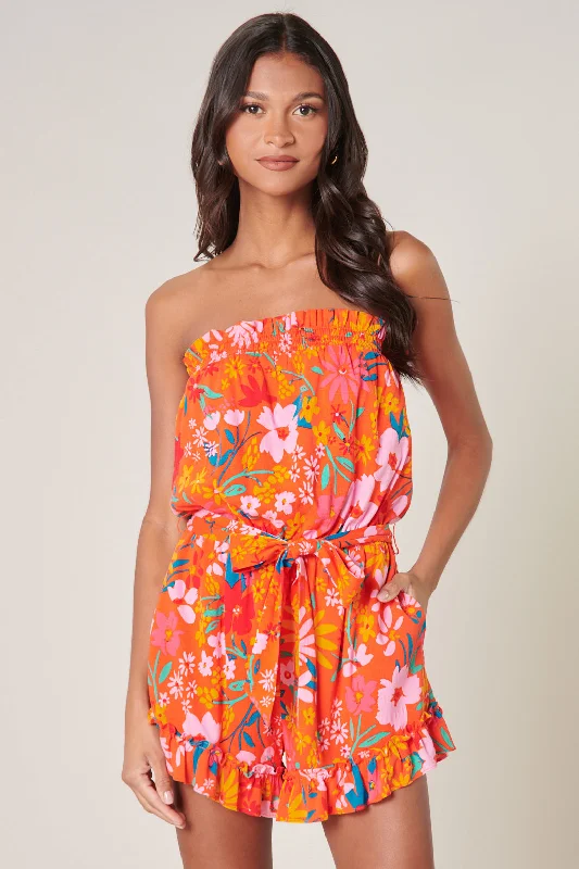 Southerland Floral Frilly Strapless Romper