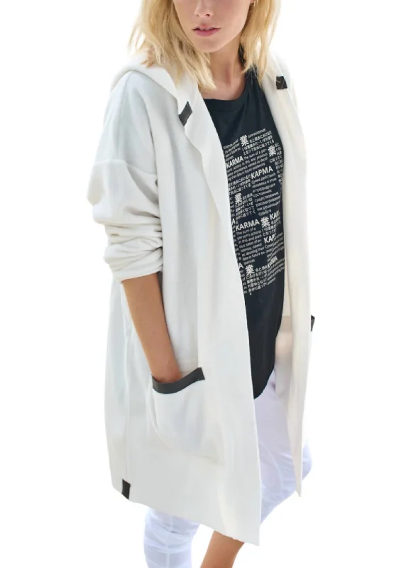 Sporty Fleece Cardigan In Off White