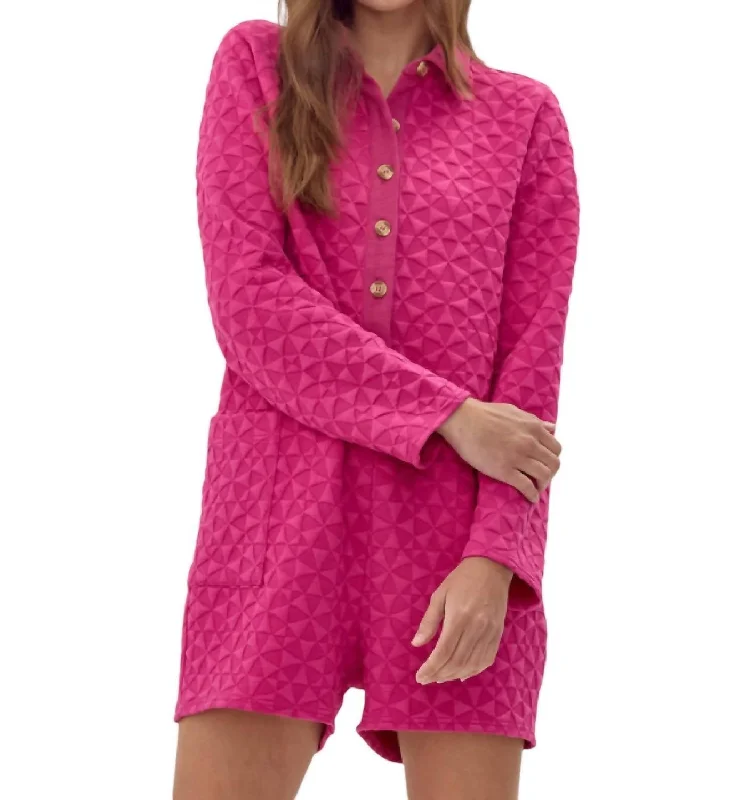 Textured Romper In Fuchsia