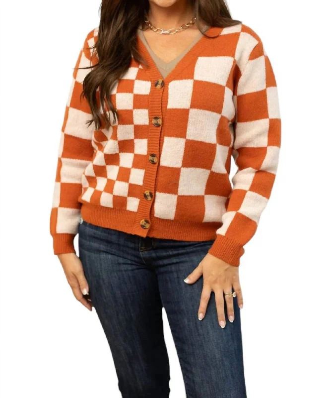 The Ophelia Checkered Cardigan In Orange