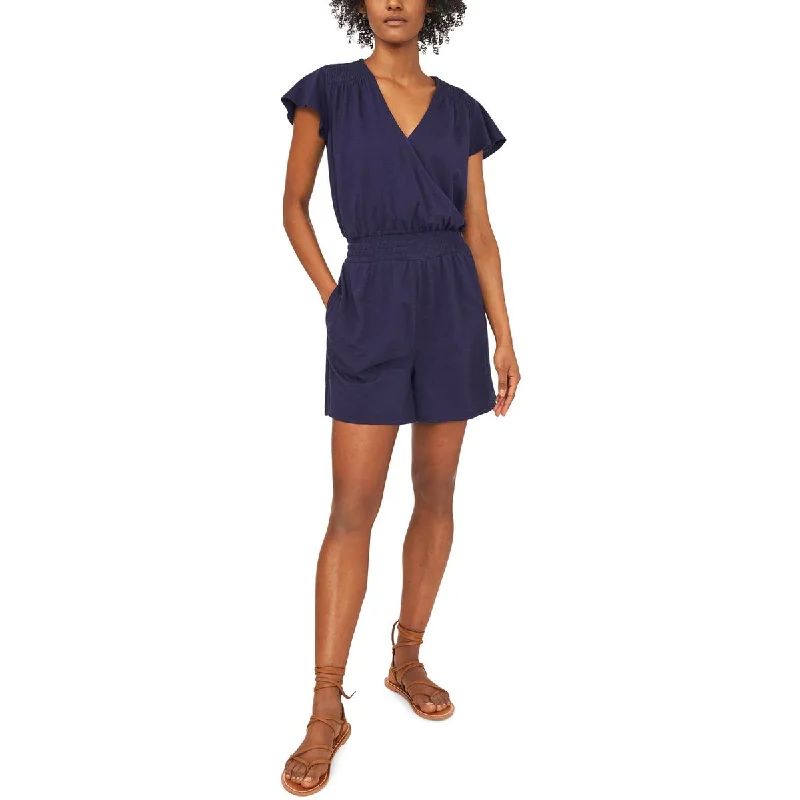 Womens Surplice Smocked Romper