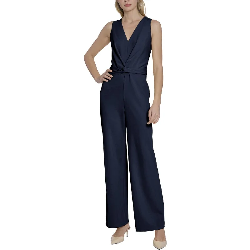 Womens Tie-Front V-Neck Jumpsuit